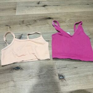 Nikibiki Ribbed Seamless Crop Cami Tops Set of 2 Pink Peach Women OS